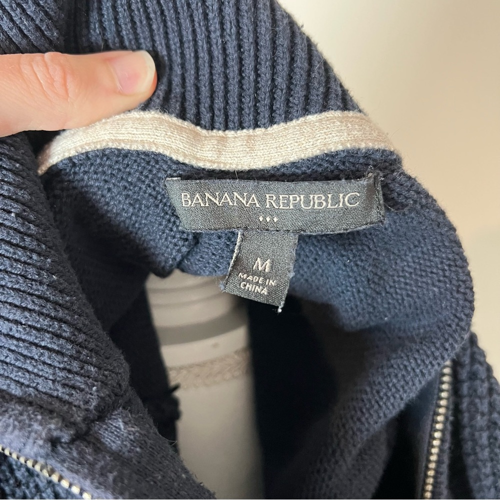 Banana Republic 100% Cotton Dark Navy Blue Waffle Knit 3/4 Zip Pullover 🧵 - Picture 6 of 10